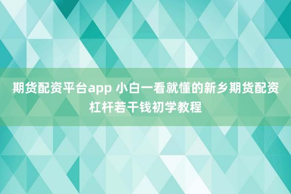 期货配资平台app 小白一看就懂的新乡期货配资杠杆若干钱初学教程