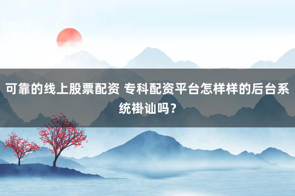 可靠的线上股票配资 专科配资平台怎样样的后台系统褂讪吗？